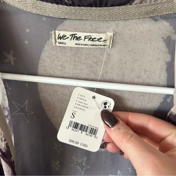 Free People On The Scene Plum Combo Moon Print Mesh Button Up Top - Picture 7 of 7